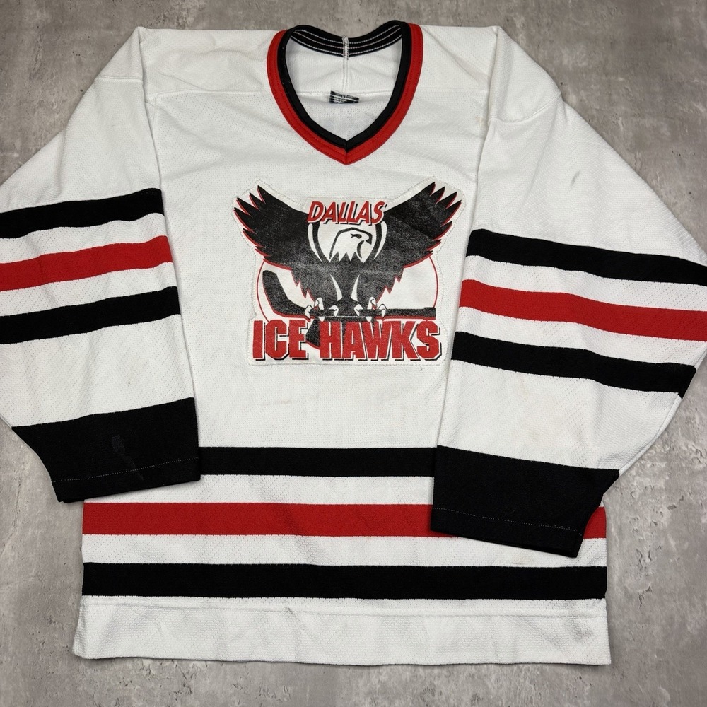 Vintage CCM Dallas Ice Hawks Hockey Jersey White Size Small 80s Made In Canada